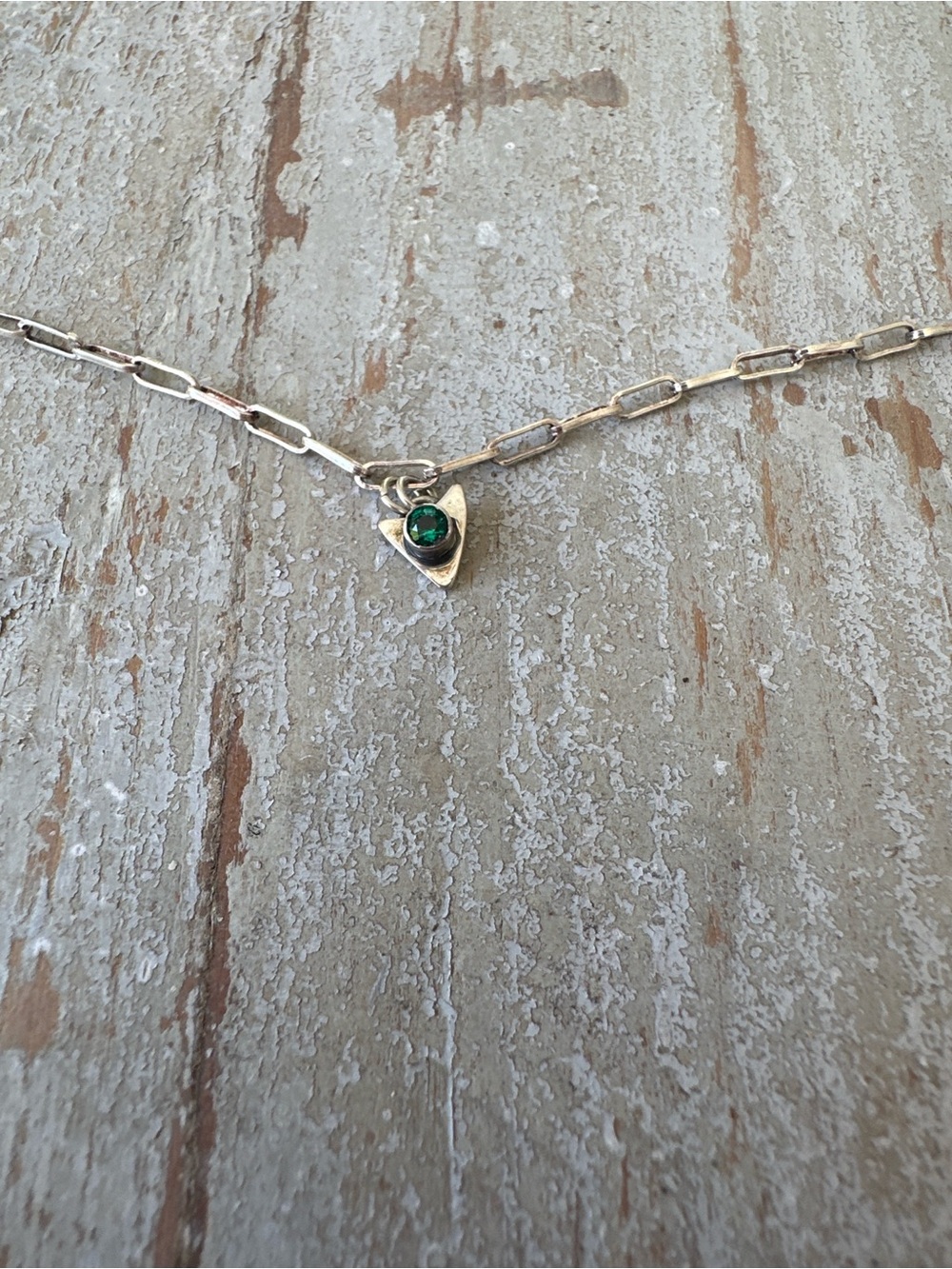 Silver Chain Necklace with Green Gemstone Heart Charm